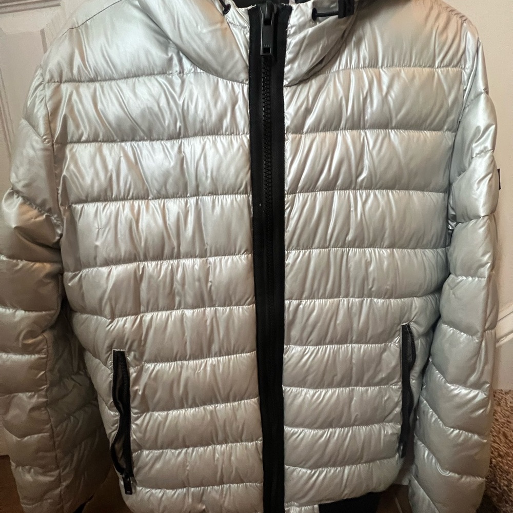 DKNY Metallic Silver Puffer Jacket